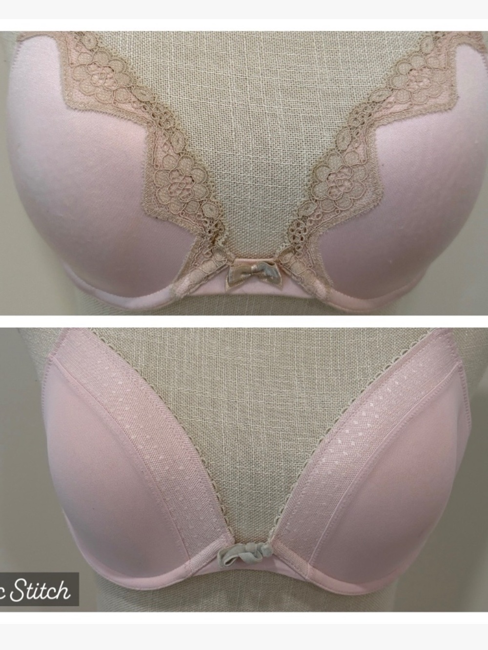 2 - Gap Body Light Pink Lace Trim Push-Up Bras, 34B